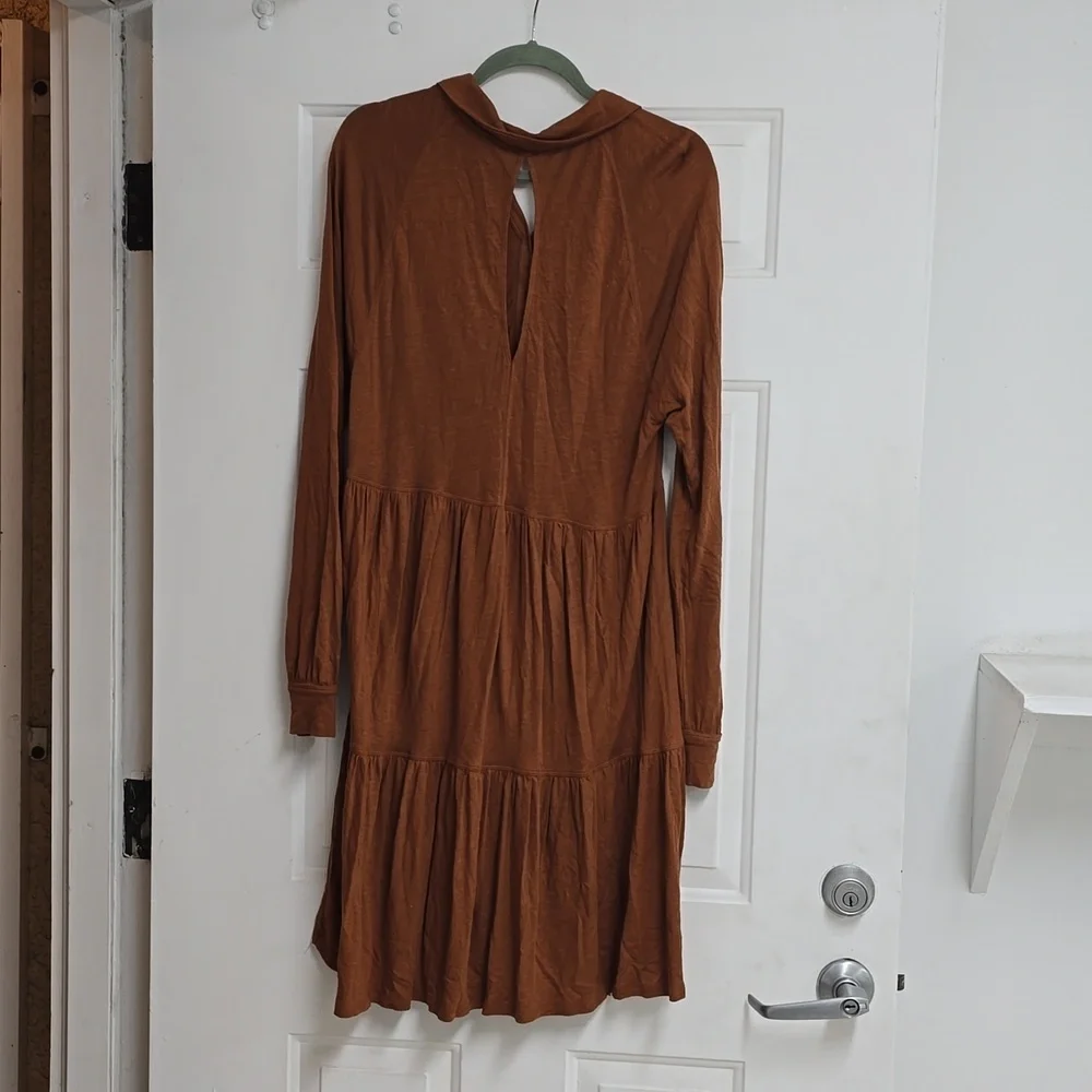 Free People Best Girl Tiered Swing Knit Tunic Dress In Cognac Brown